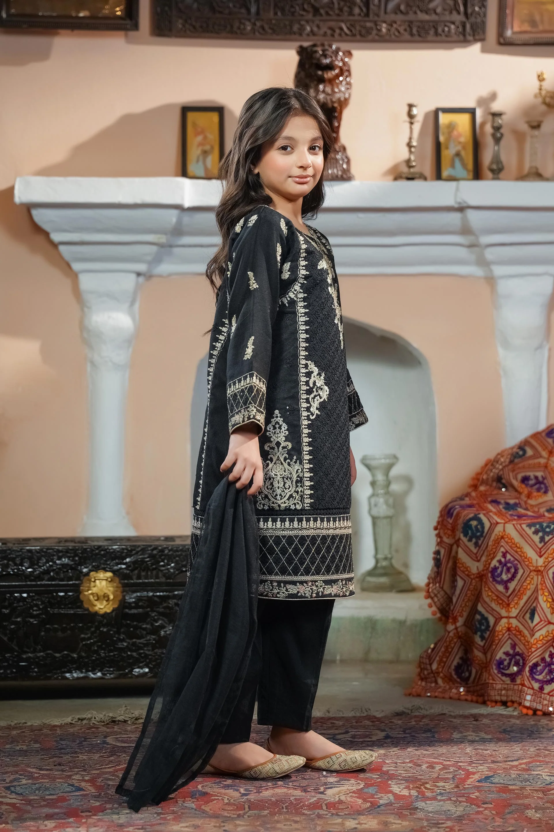 Motif Kids Cotton Net Embroidered Suit-054 - Image 6